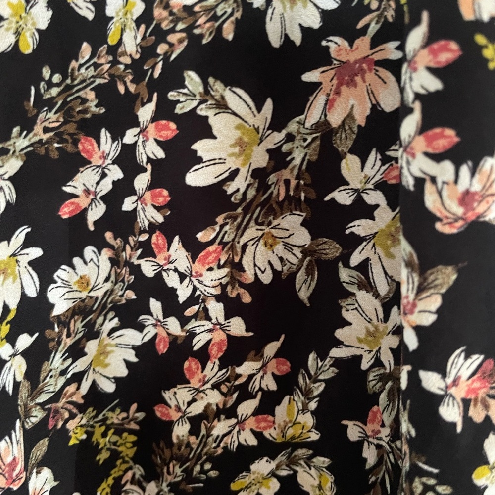 LOFT Black Floral Blouse with ruffle Accents - Picture 2 of 4
